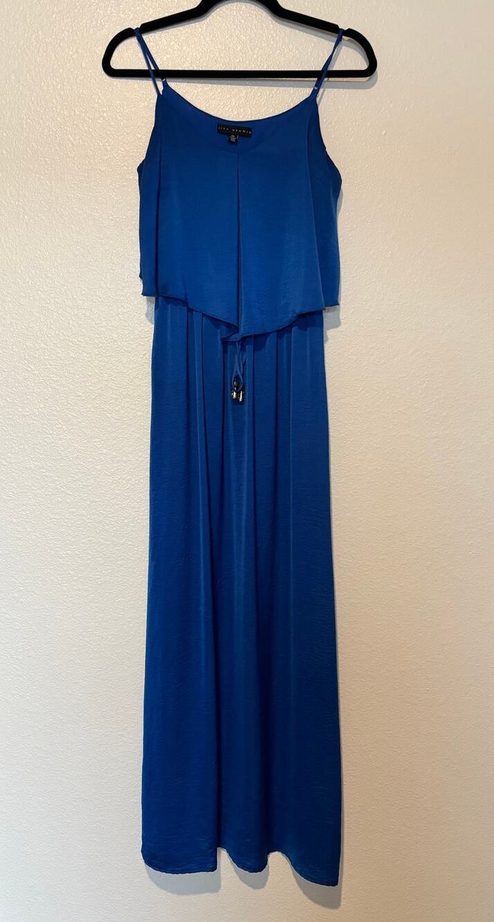 City Studio Women's Size XS Blue Double Layered Top Spaghetti Strap Maxi Dress